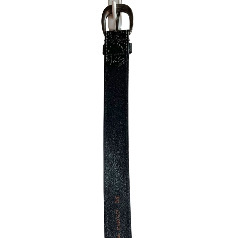 Warehouse One Embossed Black Leather Belt Medium Silver Buckle - Picture 8 of 13